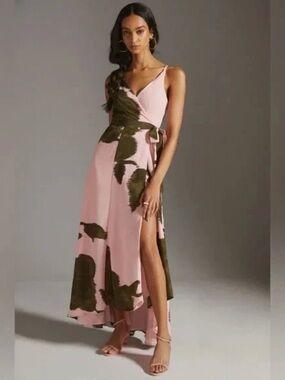 Anthropologie Hutch Leah Gown Maxi Dress in Pink Olive Abstract Size Medium